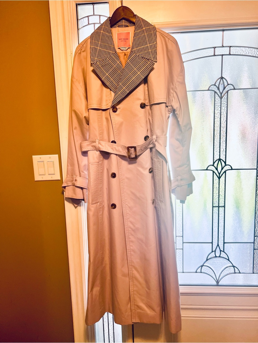 Kate Spade light lavender Trench Coat with Houndstooth Collar